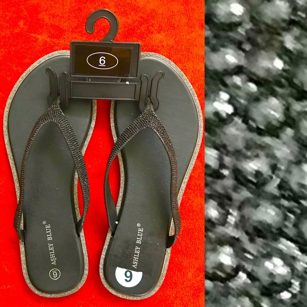 ASHLEY BLUE NWT Black Shimmer FLIP FLOP Sandals Size 6